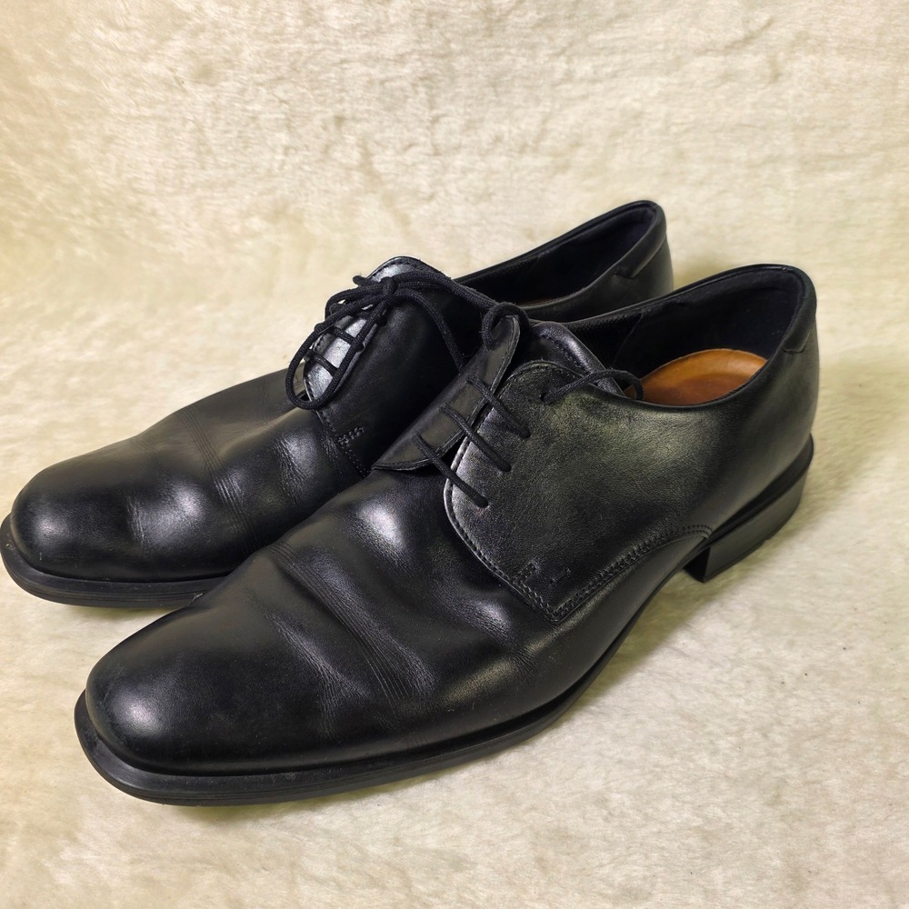 ECCO Helsinki Plain Toe Black Leather Lace Up Dress Shoes Mens 46 12 12.5 Good